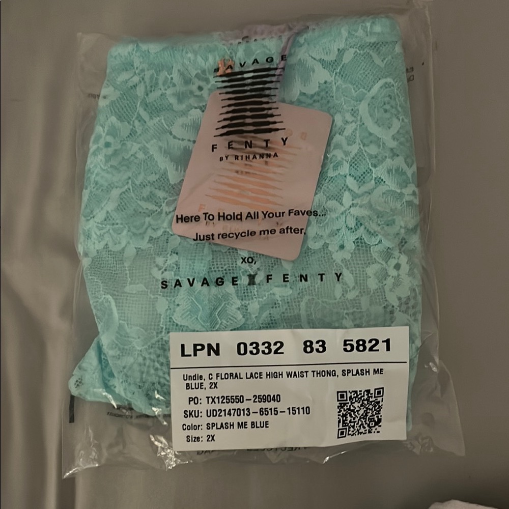 Savage X Fenty Floral Lace High Waist Thong in Blue 2x